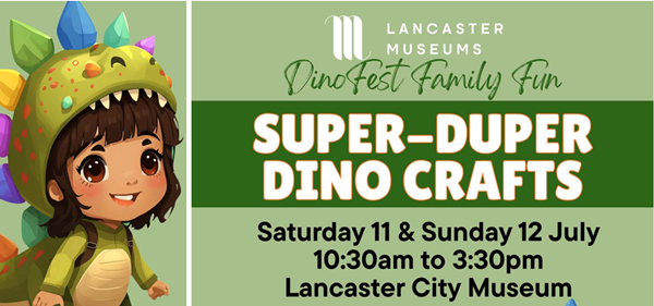 graphic with cartoon image of child in dinosaur costume